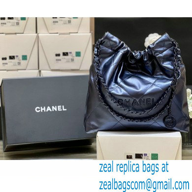 CHANEL Metallic Calfskin & Blue Metal 22 Small Handbag AS3260 navy blue 2022(ORIGINAL QUALITY)